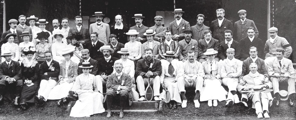 Old black and white photo of Hexham Tennis Club members
